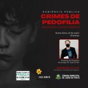 A Câmara Municipal de Lagoa da Prata realiza na sexta-feira (21/05), às 18:00, Audiência Pública sobre “Crimes de Pedofilia: Prevenção e Enfrentamento”, alusivo ao dia 18 de Maio - Dia Nacional de Combate ao Abuso e à Exploração Sexual contra Crianças e Adolescentes”, instituído pela Lei Federal nº 9.970/00. O evento contará com a participação especial do Promotor de Justiça de Divinópolis, Dr. Casé Fortes e representantes locais dos Poderes Executivo e Judiciário, Curadoria da Infância e Juventude, Polícia Militar, Guarda Civil, Delegacia de Polícia Civil, Conselho Tutelar, Conselho Municipal de Direitos da Criança e do Adolescente e Secretaria de Assistência Social.