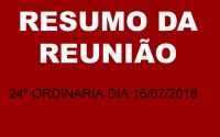 RESUMO DA REUNIÃO ORDINÁRIA DO DIA 16 DE JULHO DE 2018